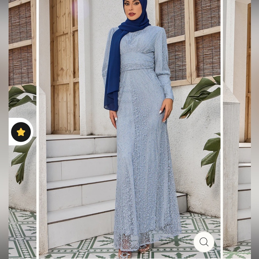 Urban Modesty GRAY LACE RUCHED WAIST LONG SLEEVE GOWN-CLEARANCE